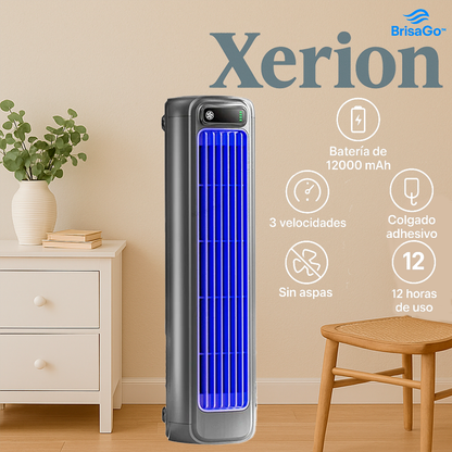BrisaDock™ – Ventilador torre portátil recargable de 3 velocidades, ultra‑silencioso, para sobremesa o pared
